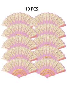 D EXCEED 1/12 件蕾丝雕刻舞台道具折扇，舞台表演手扇，20 世纪 20 年代化妆舞会礼服配饰 - 綠色 - 查看 3