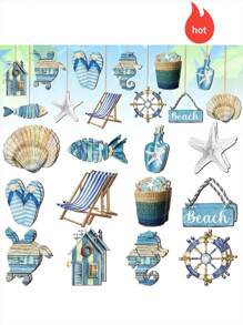 12pcs/24pc/36pc Summer Wooden Decorations, Ocean Beach Tree Decor, Coastal Nautical Shells & Fish Wooden Slices, Summer Wall Hanging Decor, Small Tree Party Decor; Includes Turtles, Starfishes, Seahorses Etc., Complete Set, Vivid Patterns, Vibrant Colors - A Beautiful Decor Set! They Can Be Hung On Walls, Front Doors, Windows, Fireplaces, Etc.; Also Suitable For Beach Parties, To Create A Beautiful Scenery In Your Home!