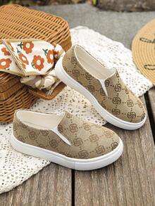 1 Pair Kids' Canvas Shoes, Non-Slip Breathable One-Push Fashionable Versatile Style - Brown - View 4
