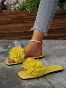 French Elegant & Soft Floral Slide Sandals For Women, Open Toe Strap, Suitable For Dating, Daily Wear, Home, Casual, Beach