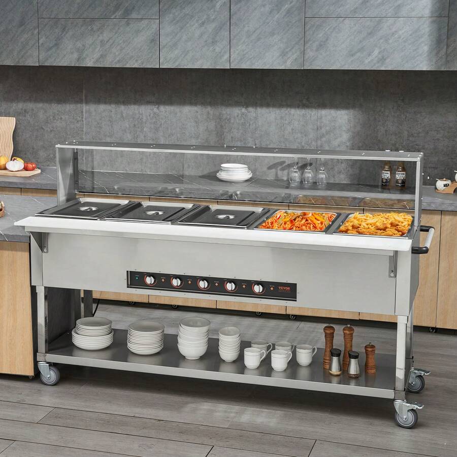 5-Pan Commercial Food Warmer, 5 X 20.6QT Electric Steam Table, 3750W Professional Buffet Catering Food Warmer With Acrylic Sneeze Guard, Food G,Rade Stainless Steel Server For Party Restaurant - 5-pan 5 X 20.6QT - View 1
