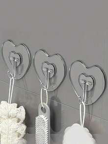 10 件心形不锈钢粘合挂钩 - 防锈，可重复使用，用于毛巾、衣服和钥匙 - 易于安装，无需钻孔 - 彩色 - 查看 1