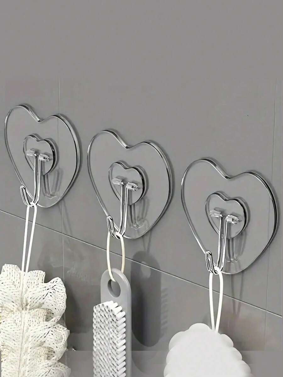 10 件心形不锈钢粘合挂钩 - 防锈，可重复使用，用于毛巾、衣服和钥匙 - 易于安装，无需钻孔 - 彩色 - 查看 1