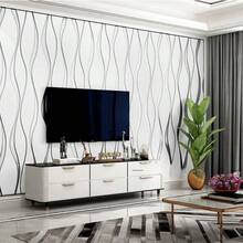 1卷银灰色弧形条纹壁纸，现代风格，适用于酒店房间、卧室、客厅、电视背景墙