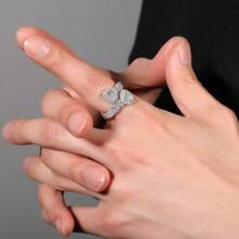 1pc Symmetrical Heart Design Copper Cubic Zirconia Plated Gold Ring - Silver - View 4