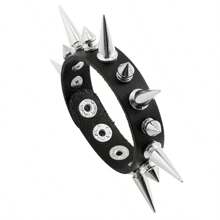 1 pieza Brazalete de PU con calavera y remaches de estilo punk, brazalete unisex gótico exagerado con remaches, brazalete de pareja de estilo rock, versátil para el uso diario de moda vintage
