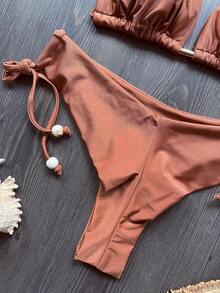 Vacation Beach Plain Color Tie-Up Bikini Set