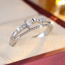 1pc Woman's Unique Fashionable Bowknot & Zirconia Ring, Ideal Gift