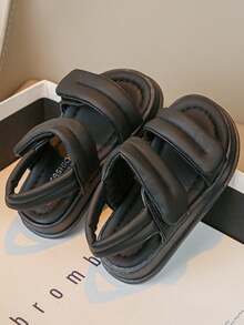 Kinderen effen kleur gesloten teen casual sandalen, eenvoudig ontwerp platte schoenen geschikt voor de zomer, jongens en meisjes - Zwart - Bekijken 1