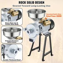 Electric Grain Mill Grinder, 3000W Spice Grinders, Commercial Corn Mill With Funnel, Thickness Adjustable Powder Machine, Heavy Duty Feed Flour Cereal Mill Wheat Grinders, Dry & Wet Grinder - aluminum Dry & Wet Grinder - 查看 6