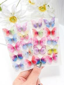 15pcs Girls Random Color Butterfly Wing Hair Clips, 3D Lively Barrettes Teen Hair Accessories Fashion Party & Daily Wearing Hair Clips - Multicolor - View 4