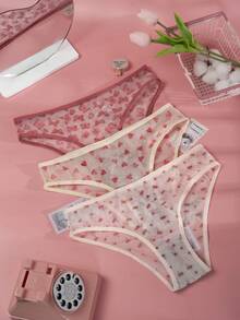 3pcs Set Fruit & Butterfly Print Comfy Minimalist Casual/Sportswear Women Underwear Briefs Bikini, Sexy - Multicolor - View 3