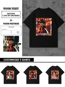 Customized "Cyberpunk" Photo T-Shirt For Men, Customize Your Text And Photo, Personalize With Your Name - Black - View 2