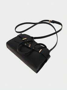 Dedoo SHECARRY 女士顶部手柄手提包皮革秋装夏装冬装学校旅行通勤工作潮流精致手提包大容量可调节装饰。 - 黑色 - 查看 3