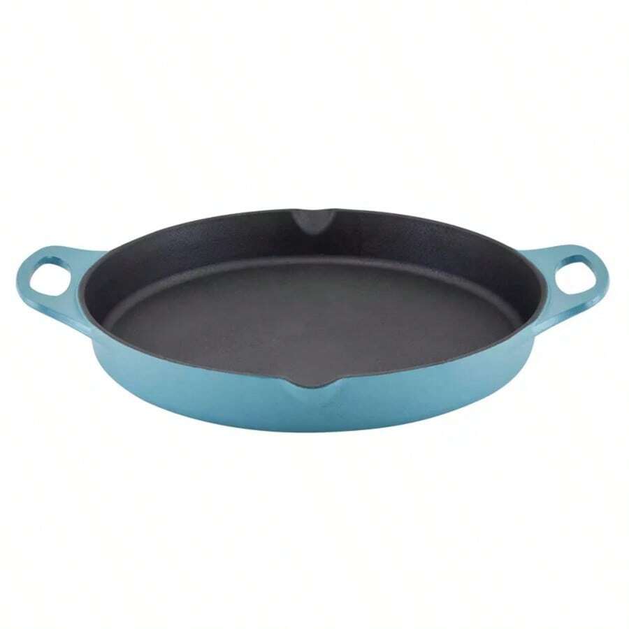 Rachael Ray 14" Nitro Cast Iron Skillet With Side Handle Agave Blue: Double Handled, 14 Inch, Electric & Gas Compatible - 1 - View 1