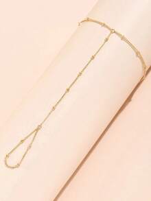 1pc Elegant Women Faux Pearl Chain Finger Ring, Fashionable Bride Wedding Decorative Hand Accessory, Suitable For Daily Outfits Valentine's Day Accessories