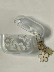 Transparent Bluetooth Earphone Cover With Chrysanthemum Flower Print - Green - View 8