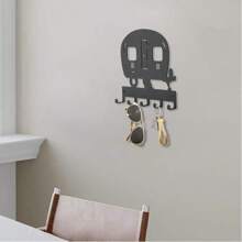 Camper Keychain Holder Wall Mounted - Decorative Black Metal Key Rack With 5 Hooks, Key Hanger Organizer Rack, Ideal For Campers Decor