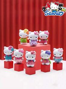Sanrio 8pcs Sanrio Hello Kitty Cartoon Doll Set, Hello Kitty Cat Animation Peripheral Dolls, Cartoon Toy Dolls Cake Baking Decor, Automotive Model