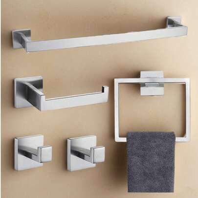 1个加厚方管浴室收纳挂钩，不锈钢毛巾环，卫生纸架，浴室挂架，浴室配件，浴室工具