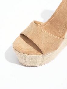 Dép xăng đan đế xuồng cao gót dày kiểu retro dành cho nữ, dép quai chéo buộc dây hở mũi, dép lê casual trang trí nút thắt, giày cao gót đế xuồng bằng dây rơm gợi cảm cho bãi biển/tiệc tùng, trang phục mùa xuân hè. - Màu be - Xem 9