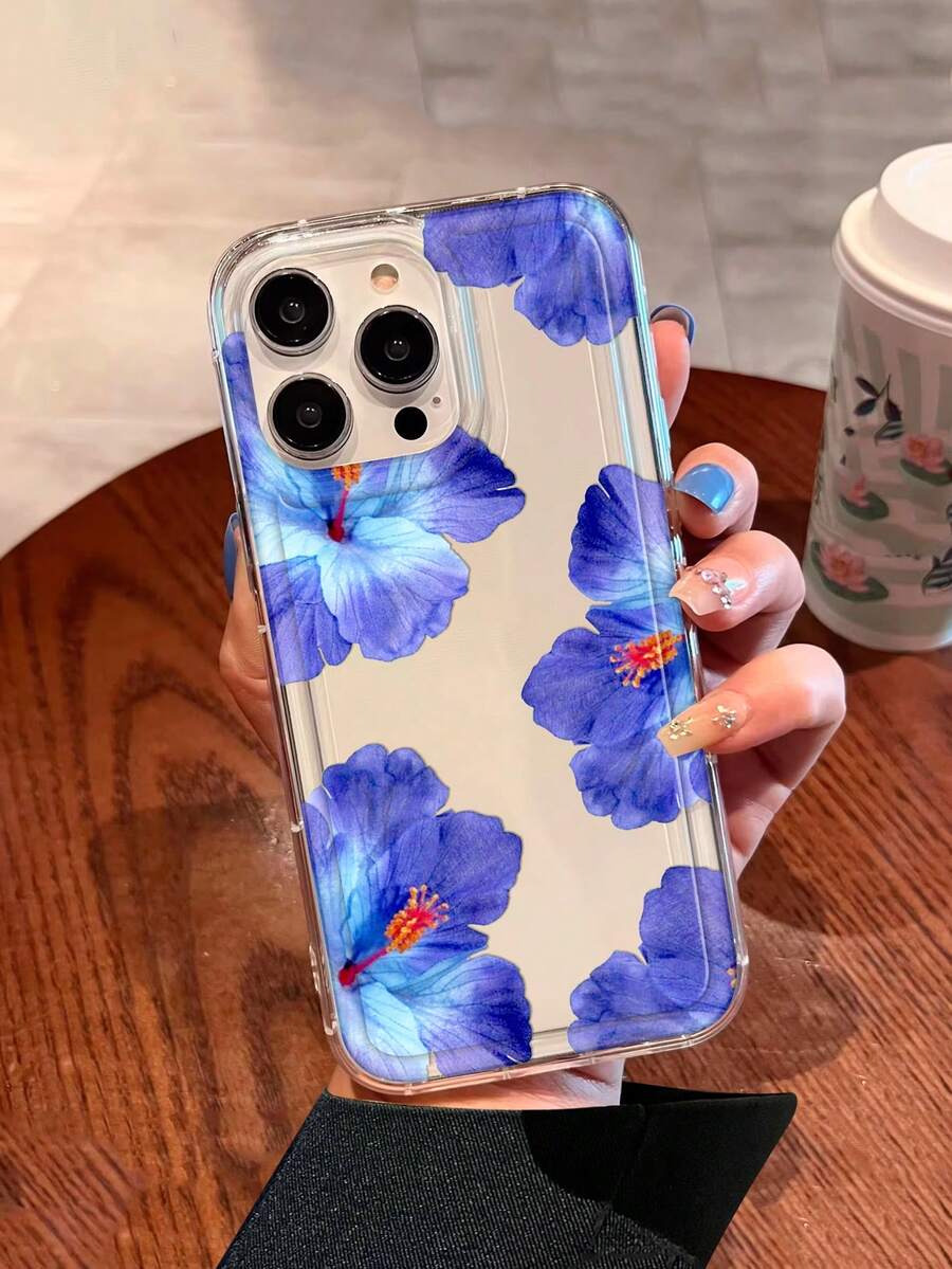 Custodia trasparente con stampa di fiori di ibisco blu compatibile con iPhone 16/11/12/13/14/15/15pro/15 Plus/15 Promax/7plus/8plus/X/Xs Max/Xr/11pro/12pro/13pro/14pro/12mini/13mini/11promax/12promax/13promax/14promax/14plus/6/6s/6plus/7/8/16Pro/16plus/16promax/Se e compatibile con Samsung Galaxy/A54/A14/A12/A13/A15/A32/A33/A24/A52S/S20/S21/S22/S23/S24/S23Plus/S24ultra, versione internazionale, non la versione domestica - Multicolore - Visualizzare 1