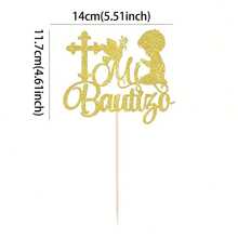 1pc Spanish Mi Bautizo Cake Topper Baptism Cake Decoration Cross First Holy Cake Pick For Religious God Bless Baptism Party Decoration - Gold - View 2