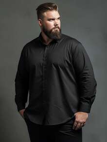 Koszula męska z długim rękawem w dużym rozmiarze, czarna koszula zapinana na guziki, modna jednokolorowa kurtka casualowa dla stylowych mężczyzn o dużych i wysokich sylwetkach, na jesień