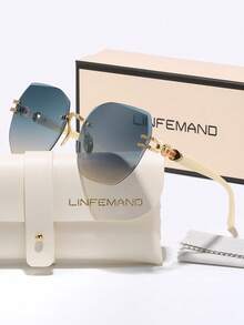 LINFEMAND 时尚几何轻质无框装饰眼镜，女士派对海滩篝火惊喜独特节日礼物，适合夏季海滩度假、户外、旅行太阳镜镜腿装饰优雅风格超大蝴蝶镜框
