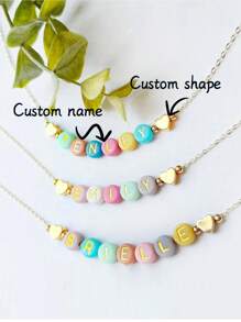 1pc Personalized Letter/Name/Text Daisy Flower Beaded Name Necklace, Fast Delivery, Women's Custom Name Necklace, Elegant Gold Beads, Gift For Daughter, Meaningful Gift For Valentine's Day/Anniversary, Customizable Name Label For Water Bottle