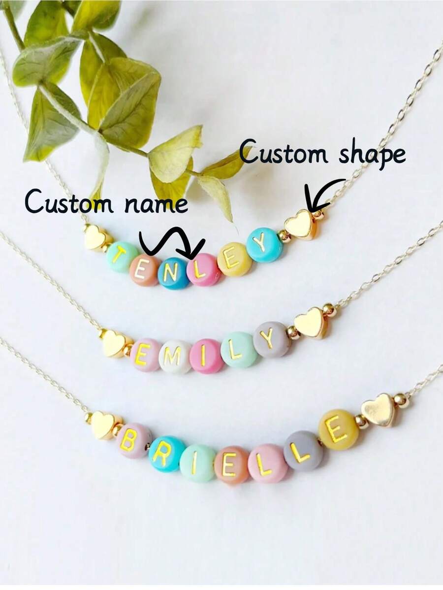 1pc Personalized Letter/Name/Text Daisy Flower Beaded Name Necklace, Fast Delivery, Women's Custom Name Necklace, Elegant Gold Beads, Gift For Daughter, Meaningful Gift For Valentine's Day/Anniversary, Customizable Name Label For Water Bottle