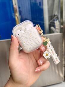 Transparent Bluetooth Earphone Cover With Chrysanthemum Flower Print - Green - View 3