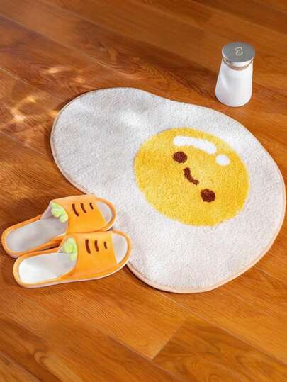 Plush Bathroom Mat In Egg Shape Cartoon Design - Soft, Non-Slip, Absorbent Polyester Material, Machine Washable