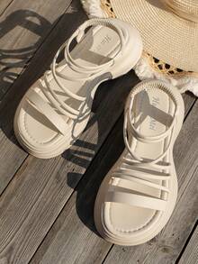 Thick Sole Wedge Heeled Sandals For Women, New Summer Black Beach Sandals, Versatile, Backstrap Design, Platform Slip-On Shoes