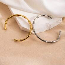 1pc Retro Vacuum Plated Stainless Steel Adjustable Cuff Bangle, Simple Letter C Design Couple Bracelet, INS Retro Style - View 7