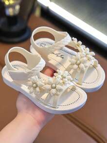 Sandalias de princesa para niñas, nuevo diseño del verano 2025, tallas pequeño/mediano/infantil, para estudiantes de primaria, zapatos casuales de playa, de moda y celebridad de internet - Beis - Ver 3
