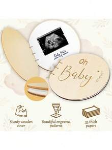 Baby Shower Guest Book, Baby Shower Sign In Guest Book With Watercolor Design, Baby Shower Guest Book Alternatives Girl Boy, Wood Guestbook Keepsake Gift For New Parents - Khaki - View 6