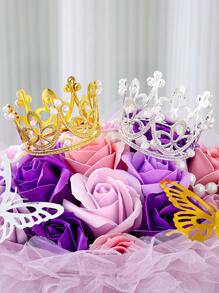 12pcs Mini Pearl Beaded Crown Shaped Flower Bouquet Accessories , Perfect For Birthday Party Decorations, Back To School Valentine Day