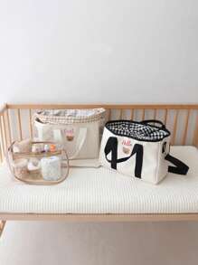 1 buc. Geantă de mămici personalizată cu șnur INS, geantă tote cu ursuleț brodat personalizată cu litere de capacitate mare, geantă de umăr ușoară și versatilă pentru mămici, geantă de mână multifuncțională de capacitate mare cu cârlig pentru cărucior, potrivită pentru uz zilnic, cadou pentru familie și prieteni, potrivită pentru Ziua Mamei, Crăciun, Festivalul Primăverii, ziua de naștere