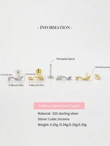 1 件 925 纯银锦鲤平背唇钉 | 微型耳钉 | 叠戴耳环 | 锦鲤耳环 | 925 纯银首饰 | 适合女性日常佩戴 | 按 1 件出售（不是 1 对） - 彩色 - 查看 3