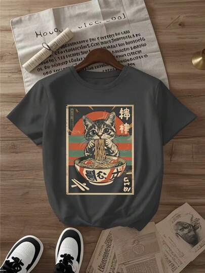 Tween Girl Casual Funny Print Crew Neck Short Sleeve T-Shirt, Summer Top