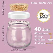 10/40 Stücke Gläser mit weichen Korkverschlüssen, 7oz/198,4g leere Kerzengläser für Kerzenzubehör, Joghurtbehälter mit PE Deckel, geeignet als Hochzeitsgeschenke, Geschenkgläser, Taufe, Süßigkeiten, Gewürze, mit Seilen, Etiketten