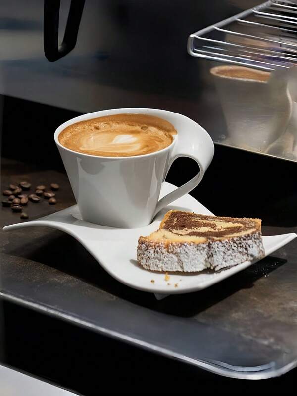 1 Set de taza y platillo asimétrico de cerámica con diseño ondulado, taza de café y platillo único personalizado, estilo libre, set de taza y platillo para el té de la tarde estadounidense y postres, regalo práctico de alta estética minimalista, adecuado para restaurantes, salas de estar, regalos, cafeterías