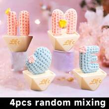 4 件创意字母树脂迷你雕像，复古动漫主题装饰小雕像适合家庭、办公室、卧室、厨房、客厅、浴室，无需电力，非常适合节日 DIY 装饰