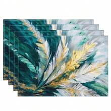 1/4/6/8/12 Pcs Linen Dining Table Placemats, Colorful Feather Oil Painting 3D Print Washable Table Mats, Surface Protective Pads, Indoor Outdoor Dining Table Mats, Suitable For Holiday Parties, Kitchen