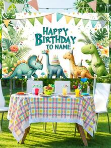1 Pc Customizable Name Personalized Birthday Party Background Fabric, Dinosaur Cartoon Theme Banner, Suitable For Delicate Personalized Wall Decoration, Home Decoration, Customizable DIY Pattern Party Hanging Wall, No Electricity Required Three Sizes,Customized Kids Party Supplies,Easy Comfort - Multicolor - View 5