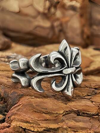 1pc Unisex Punk Style Stainless Steel Cross & Clover Design Ring