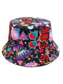 1pc Unisex Fashionable 90s 80s Pattern Reversible Lightweight Bucket Hat, Vintage Streetwear Casual Bucket Hat - A - View 15
