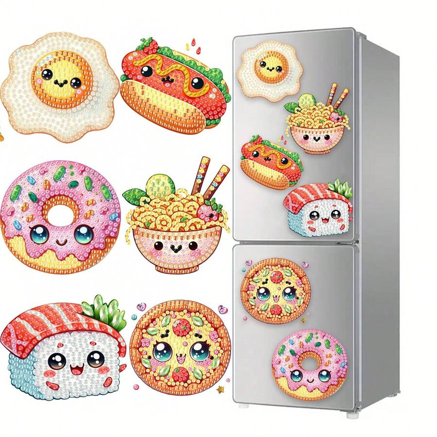 6 件钻石艺术冰箱贴,可爱食物钻石画装饰 DIY 钻石画磁铁套件,适用于 DIY 工艺品礼品冰箱邮箱装饰 - 彩色 - 查看 1
