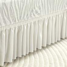 1 件纯白色提花加厚弹力裙式沙发套，柔软面料，适合客厅、卧室、书房 - 水波紋-米白裙邊 - 查看 8